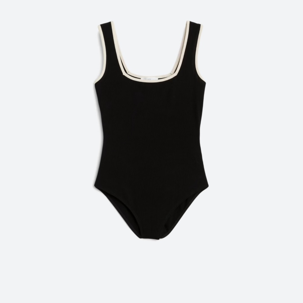 Estelle square neck knit bodysuit. White trim.